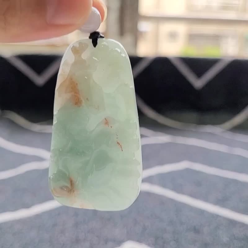 【亲翠】天然翡翠 冰清爽蓝绿特殊色红翡山水牌调整式绳链 - 项链 - 玉石 多色