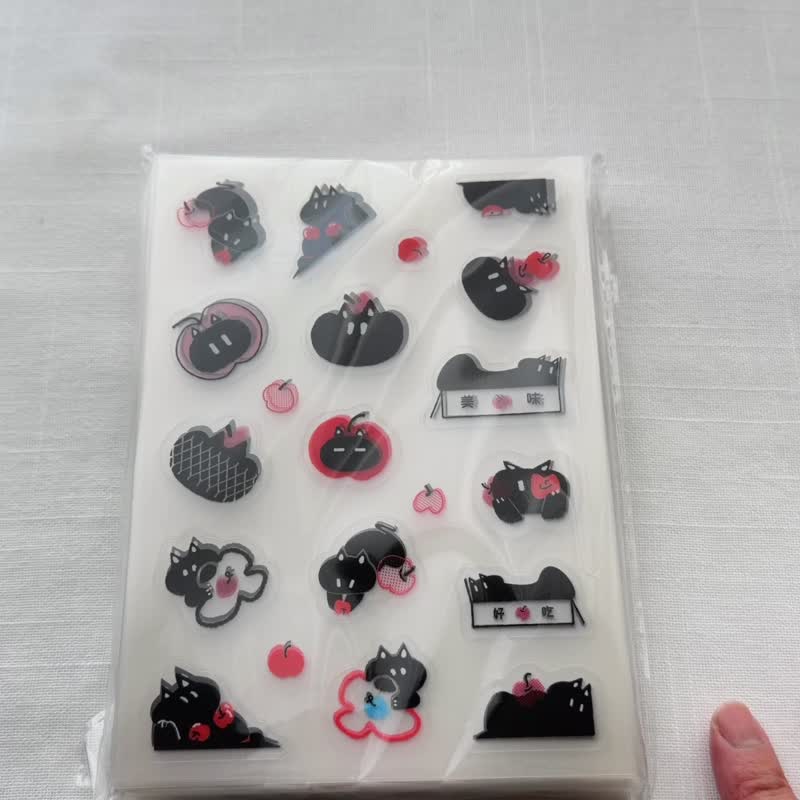 苹果与猫  透明雾面图鉴贴纸 - 贴纸 - 塑料 