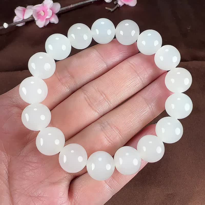 秒杀 天然新疆和田玉羊脂玉圆珠手链 玉质细腻油润 - 手链/手环 - 玉石 