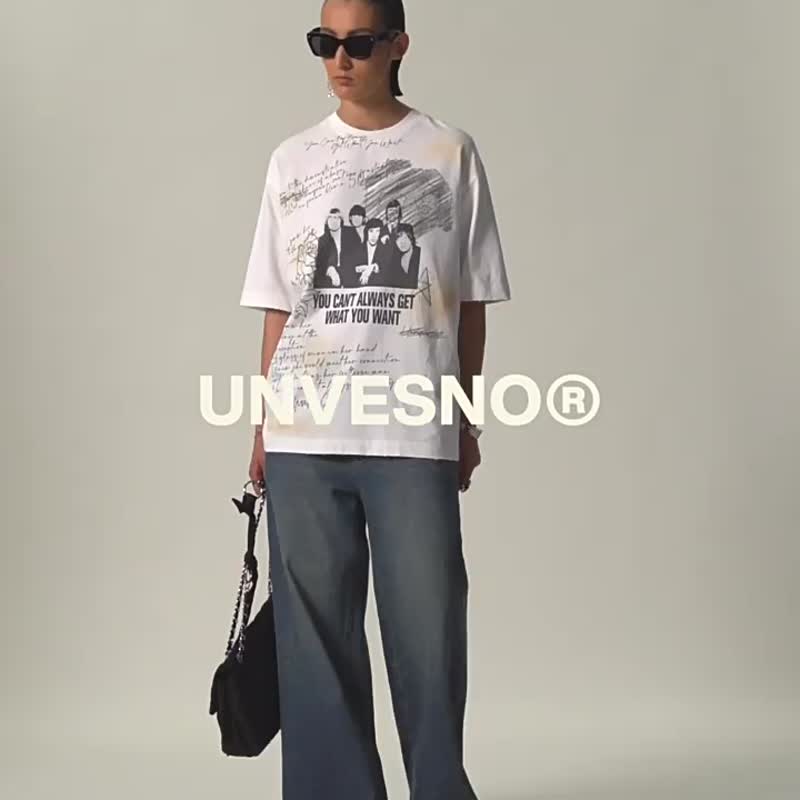 Unvesno (UN) 做旧乐队字母涂鸦复古洗水破洞短袖 SWS-1656 - 男装上衣/T 恤 - 棉 白色