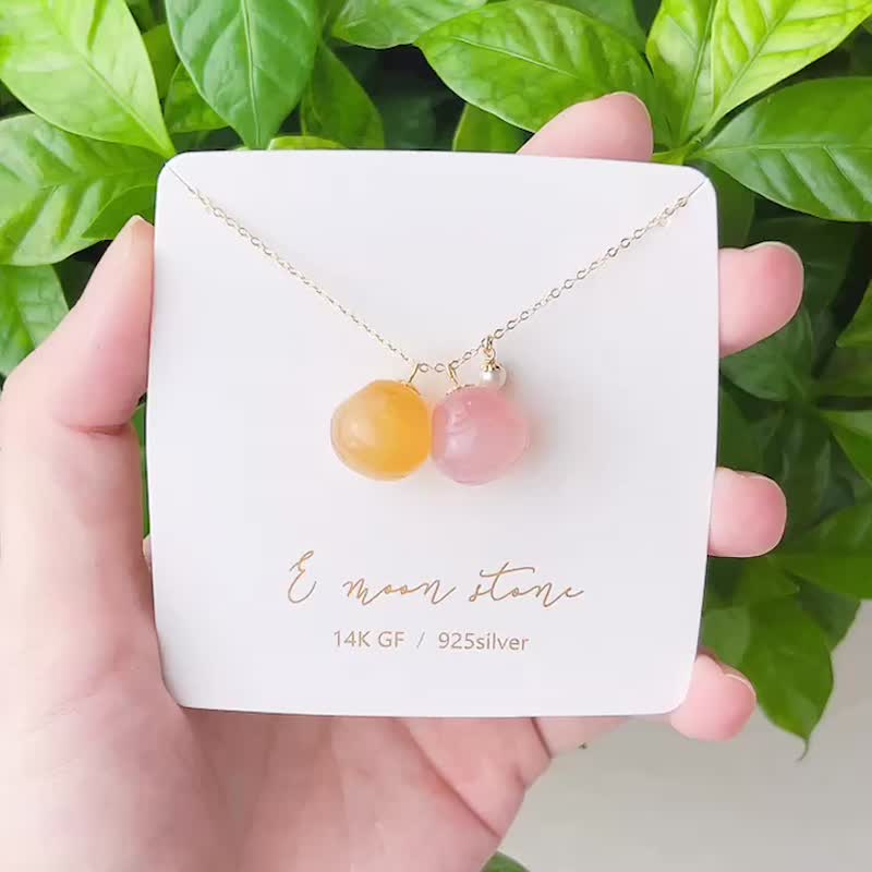 圆滚滚逗你开心 /  肥小兔天然玛瑙石项链 财源滚滚 - 项链 - 水晶 粉红色