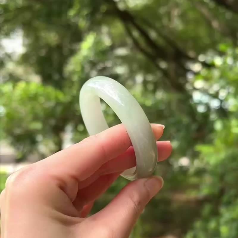 冰种 天然翡翠 缅甸 A玉 玉镯 • 冰种青碧翡翠福镯 - 手链/手环 - 石头 绿色