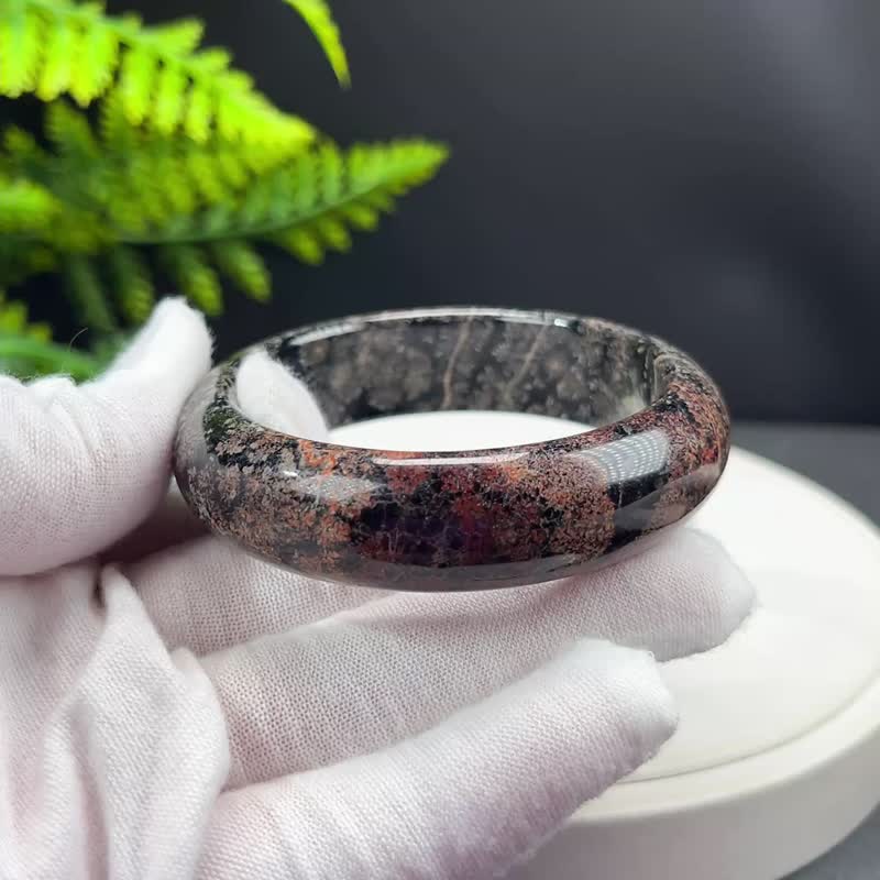 精美 雪花曜石手镯 53MM 粉白花黑曜石手环 平衡和谐繁荣招财转运 - 手链/手环 - 半宝石 