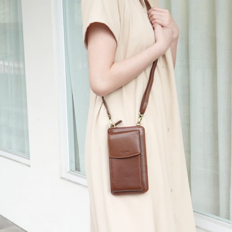 【24hr快速出货】信封长夹手机包-075131 五色 真皮 送礼 075132 - 侧背包/斜挎包 - 真皮 咖啡色