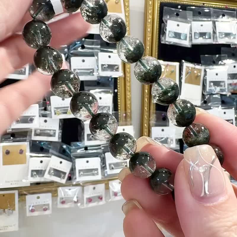 玻璃体森林系浓色招财半盆绿幽灵水晶9.5mm24.9g主正财事业贵人助 - 手链/手环 - 水晶 绿色