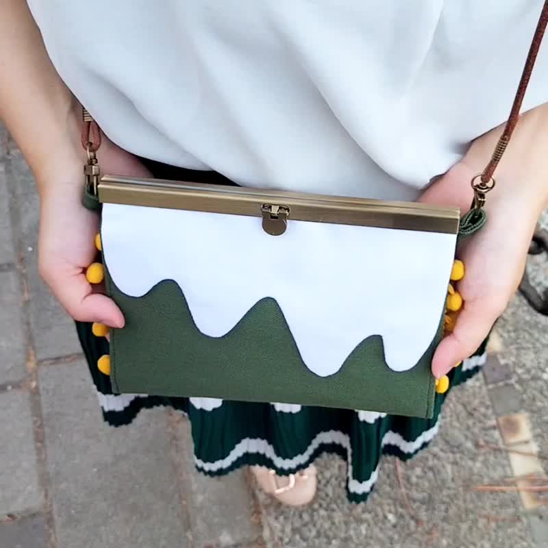 富士山侧背一字口金长夹/送礼/12卡/沼泽绿 - 侧背包/斜挎包 - 棉．麻 多色