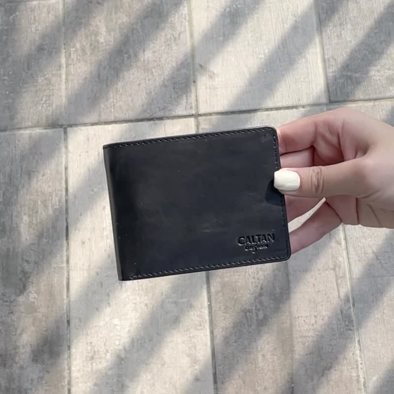 【招财钱包】真皮三折男用简约短夹-075124bk - 皮夹/钱包 - 真皮 黑色
