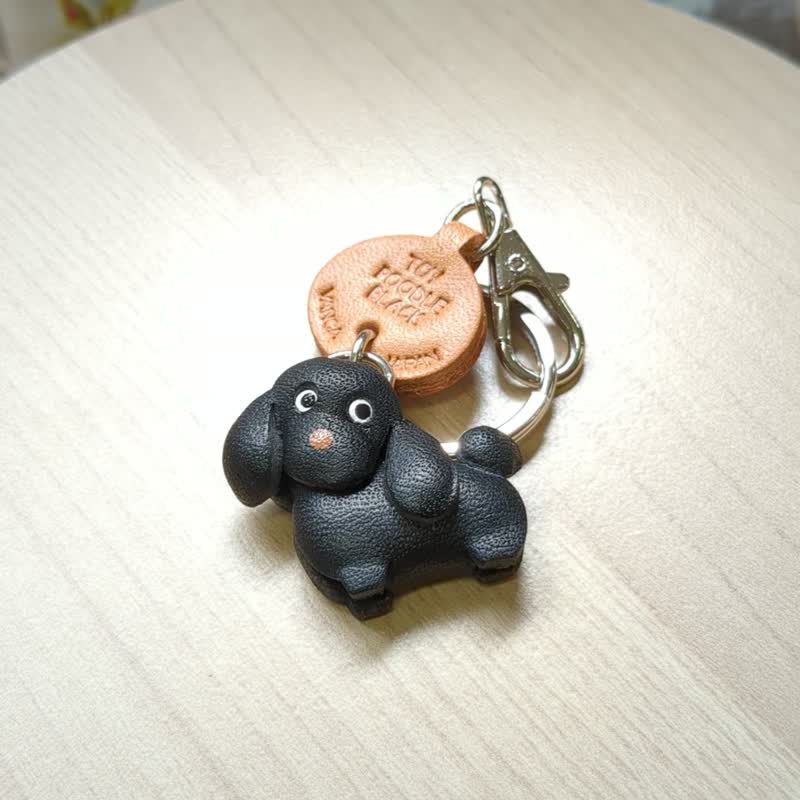 贵宾犬 黑色 狗 真皮钥匙圈 牵绳吊饰 手作 日本制造 VANCA - 钥匙链/钥匙包 - 真皮 黑色