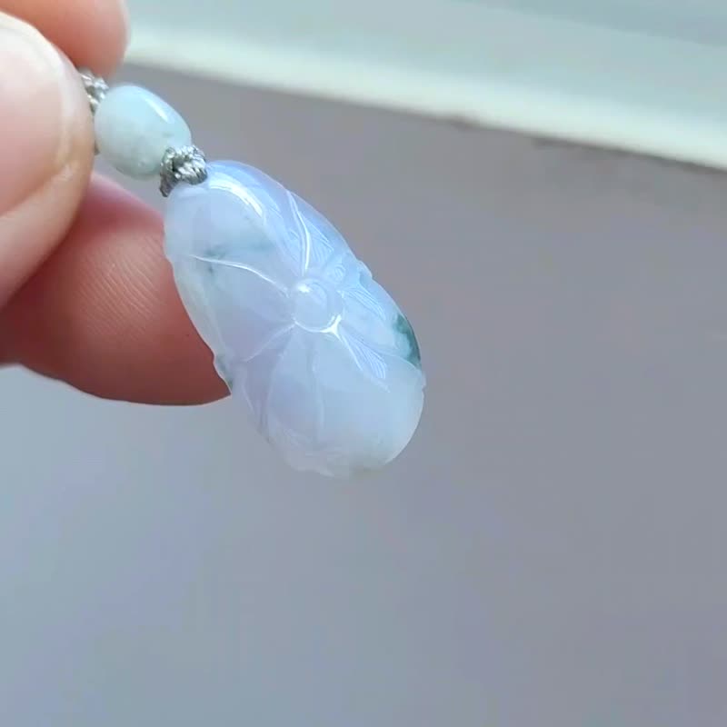 【亲翠】天然翡翠 冰粉紫飘花荷荷美美仙气飘飘荷叶项链 | 仙气款 - 项链 - 玉石 紫色