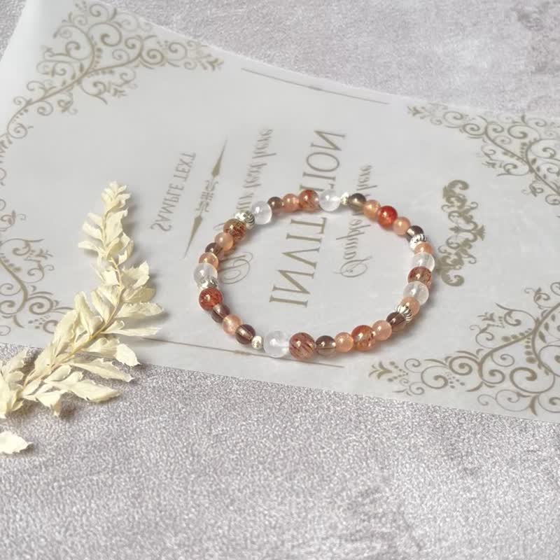 水晶手链/天然石手链/黑金超x白幽灵x太阳石x925纯银|曦耀 - 手链/手环 - 水晶 橘色