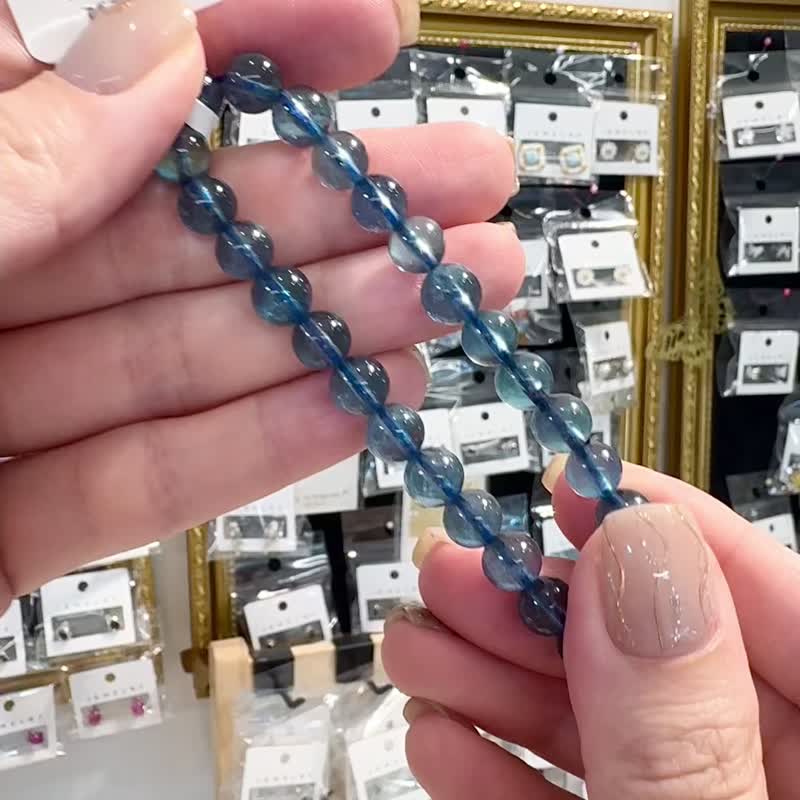 小精品浓色海洋海蓝宝水晶7mm13.9g释放压力舒缓情绪平静与智慧 - 手链/手环 - 水晶 蓝色