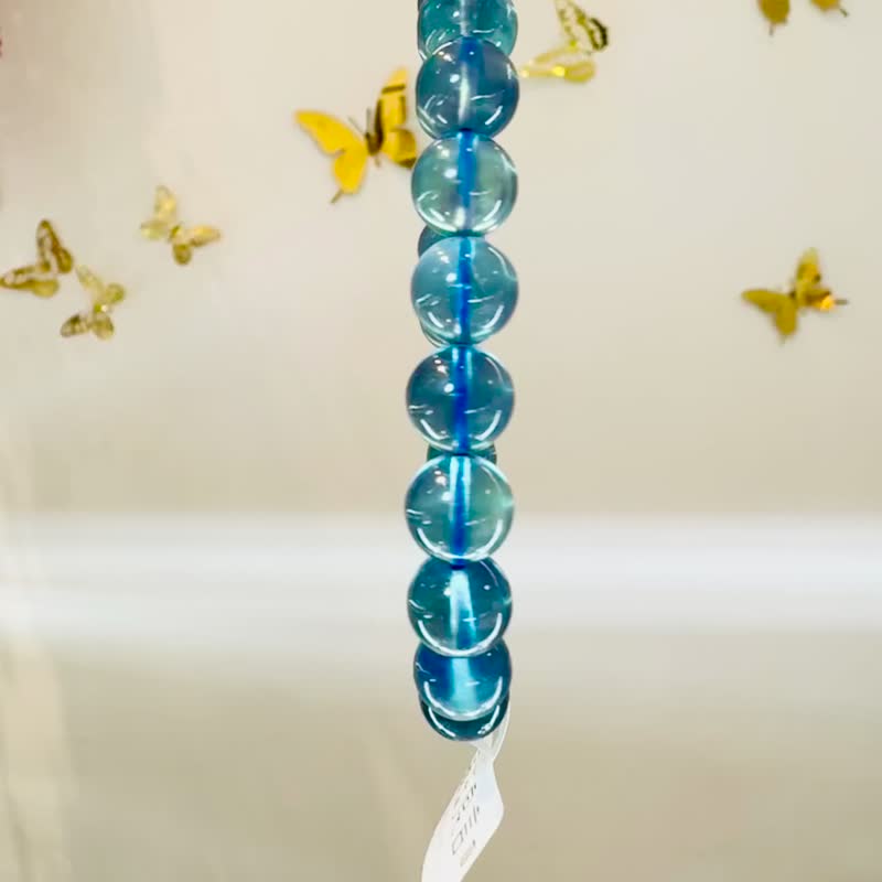 精品级浓色深海蓝海蓝宝水晶10mm29.74g平衡情绪减缓压力提高沟 - 手链/手环 - 水晶 蓝色