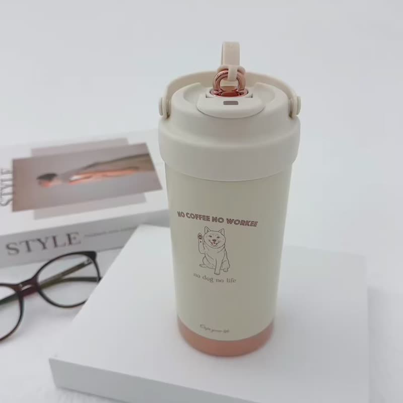 柴犬咖啡随行保温杯500ml - 保温瓶/保温杯 - 不锈钢 白色