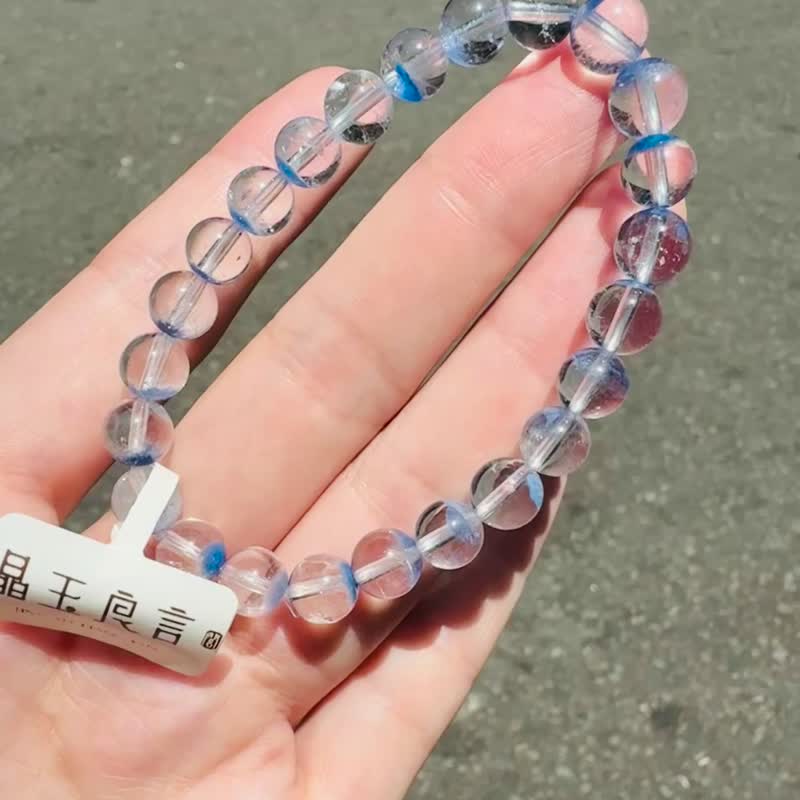 高品玻璃体透蓝线石水晶7.5mm15.2g防甲状腺亢进加强表达能力 - 手链/手环 - 水晶 蓝色