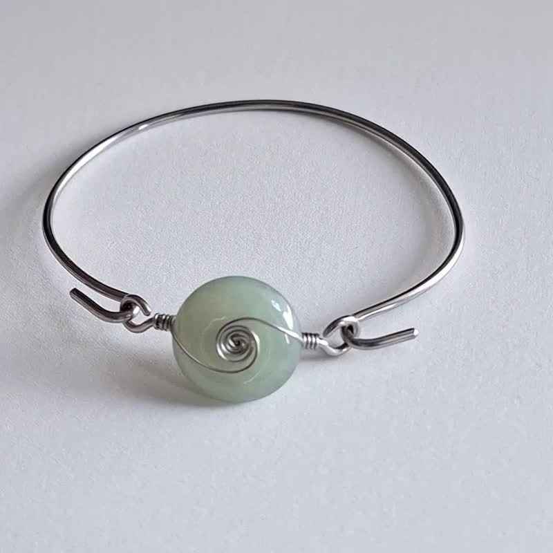 handmade × 天然缅甸翡翠平安扣 × 不锈钢手鈪手镯贵妃镯 B - 手链/手环 - 玉石 