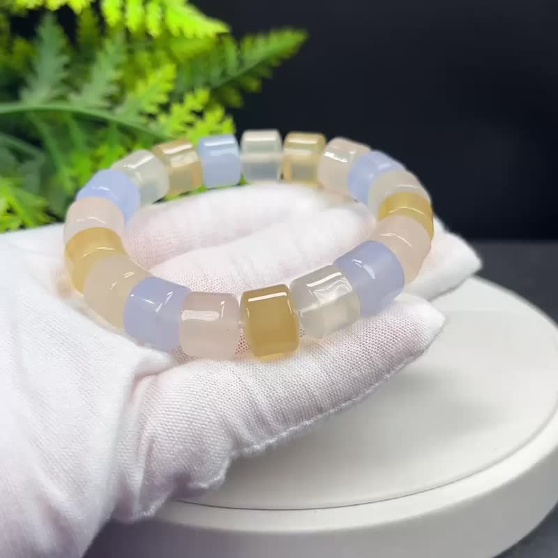 高品质玛瑙手串高冰净透体多彩直切老型珠女款财富繁荣心灵平静 - 手链/手环 - 半宝石 多色