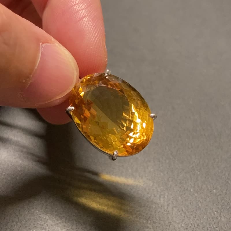 天然 黄水晶 吊坠 印度制 925纯银 手工制 - 项链 - 水晶 