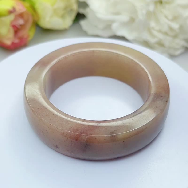 NO.73三彩蜜桃莓果渐变色 54MM 圈口 厚方镯佘太翠玉镯 手镯 手环 - 手链/手环 - 玉石 多色