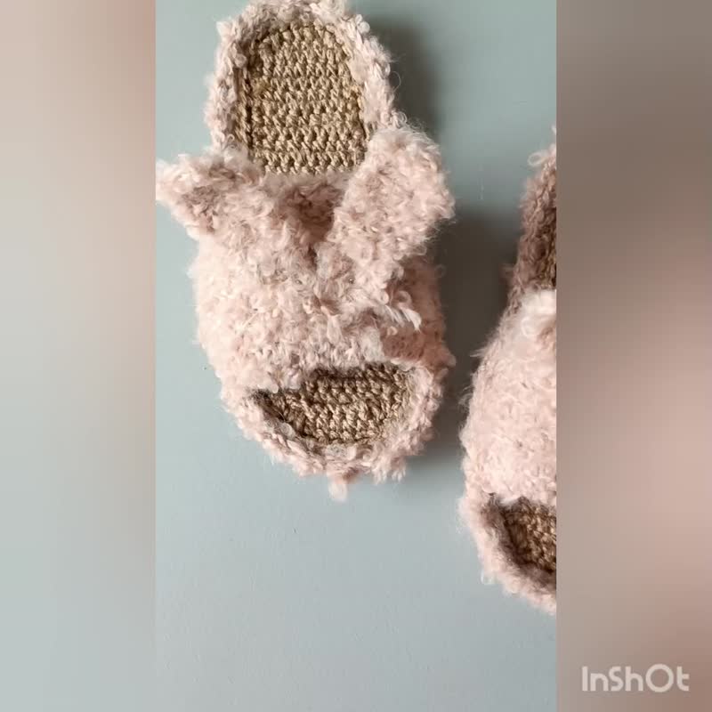 米色兔子家用毛皮拖鞋手工拖鞋圣诞礼物包装 - 室内拖鞋 - 棉．麻 金色