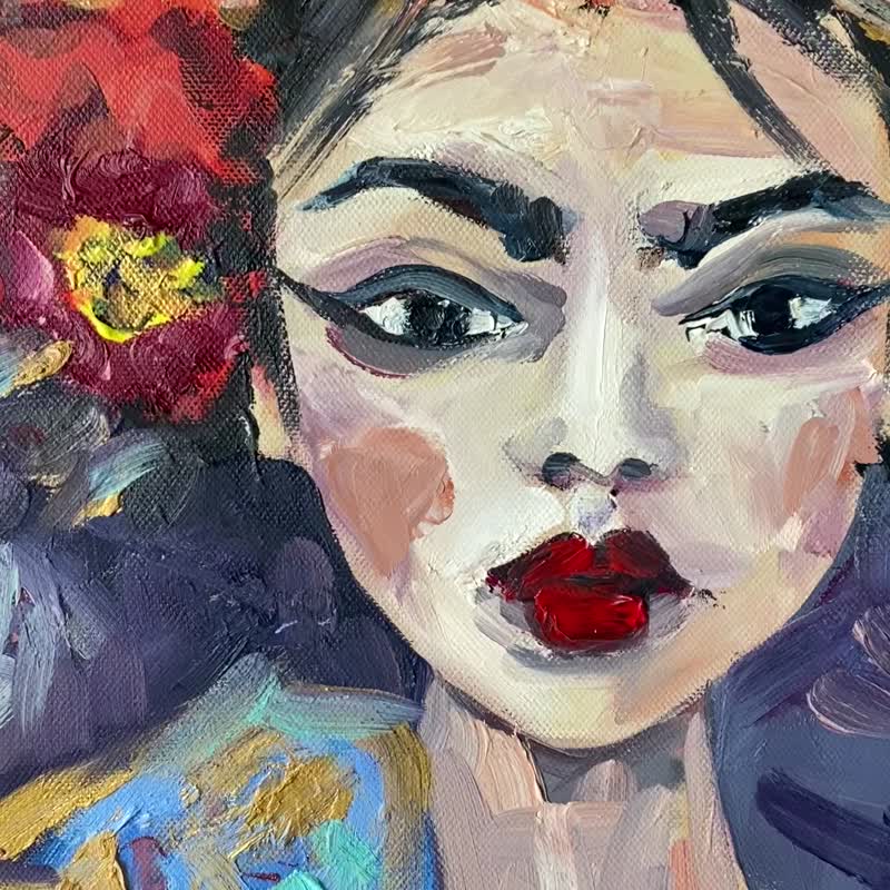 美女国画东方艺术日本画脸画肖像 - 墙贴/壁贴 - 其他材质 粉红色