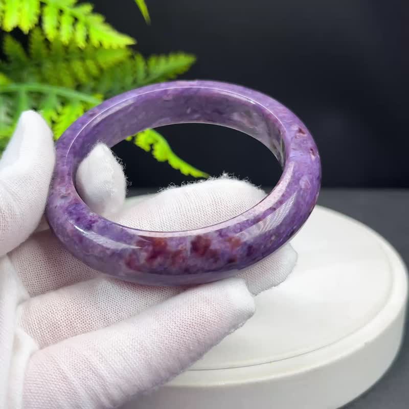 紫龙晶手镯 56MM 高瓷玉化晶洞龙纹 宝石手环 正向力量转换保护 - 手链/手环 - 宝石 紫色