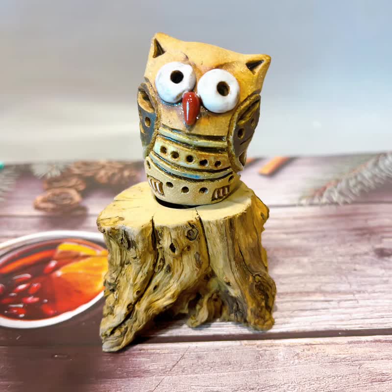 疑惑鹰│吉野鹰x猫头鹰手作陶灯  小夜灯 - 灯具/灯饰 - 陶 