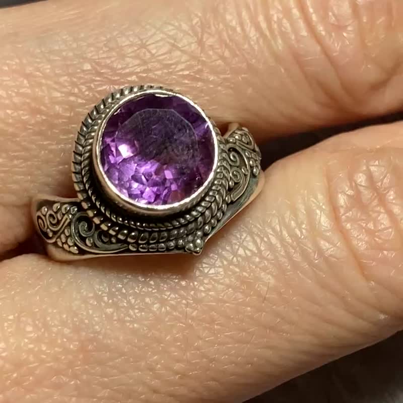 天然 紫水晶 戒指 尼泊尔 手工制 925纯银 - 戒指 - 水晶 紫色