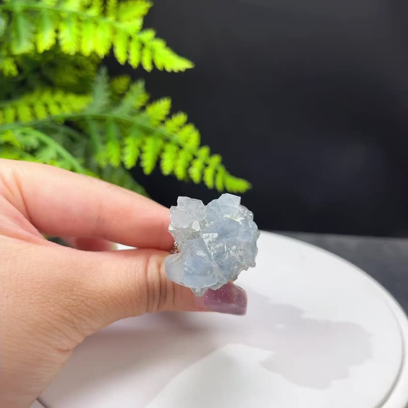 浅蓝色水晶活口戒指 随形标本原石 冰透蓝色水晶手工指环 S925银 - 戒指 - 水晶 蓝色