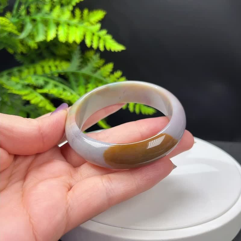 海洋碧玉手镯 53MM 冰润高瓷玉化香芋紫飘绿天眼玉髓手环 显气质 - 手链/手环 - 半宝石 