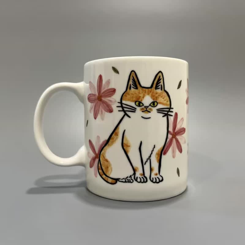 彩绘陶瓷橘白猫 350ml马克杯 - 咖啡杯/马克杯 - 陶 白色