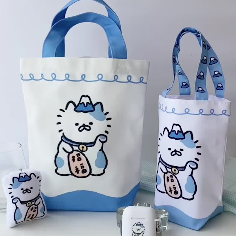 富士山手提帆布包/宽底 - 手提包/手提袋 - 聚酯纤维 蓝色