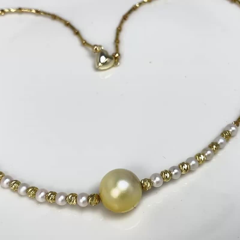 金色光芒 天然海水珍珠 菲律宾金珠 香槟金色 纯银 项链/毛衣链 - 项链 - 珍珠 金色