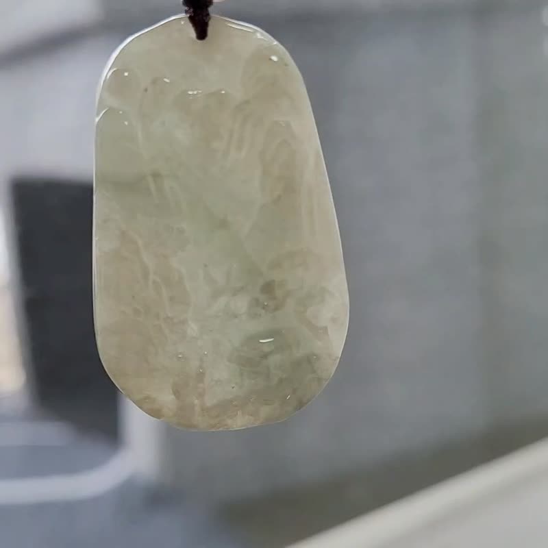【亲翠】天然翡翠 冰睛老种诗画山水意境山水牌项链 有山有水有靠 - 项链 - 玉石 