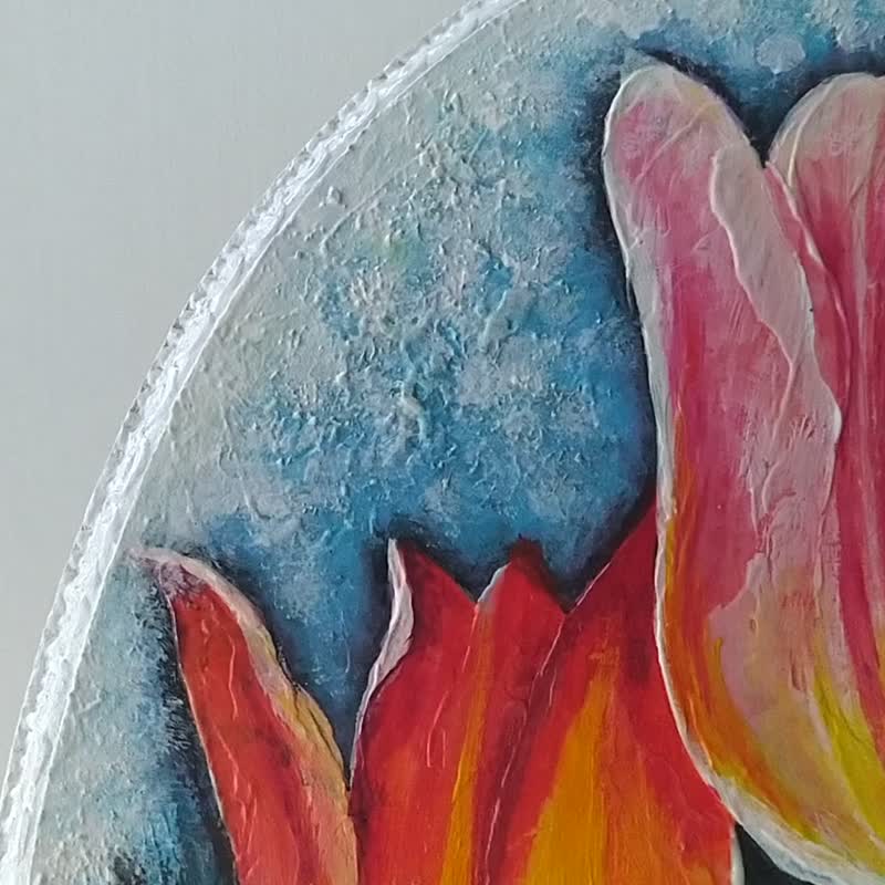 Tulip Painting Wood Original Art Floral Painting Tulips Acrylic - 海报/装饰画/版画 - 木头 多色