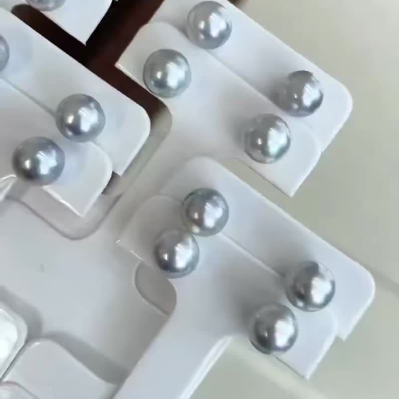 真多麻 天然海水珍珠 akoya 纯银 耳环 耳针 - 耳环/耳夹 - 珍珠 透明