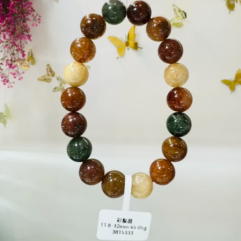 钢丝球效应爆闪天然铜发彩发晶发晶12mm45.05g正财偏财运势提升 - 手链/手环 - 水晶 