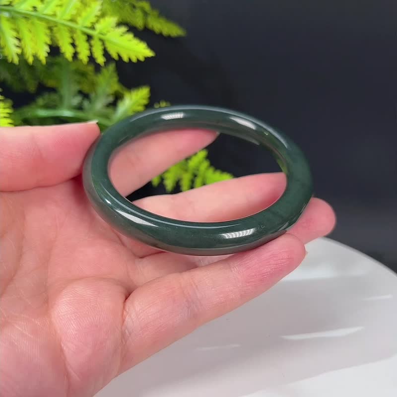 且末蓝和田玉手镯 59MM 深色蓝调油润圆条玉手环 附证书 老熟怡情 - 手链/手环 - 玉石 