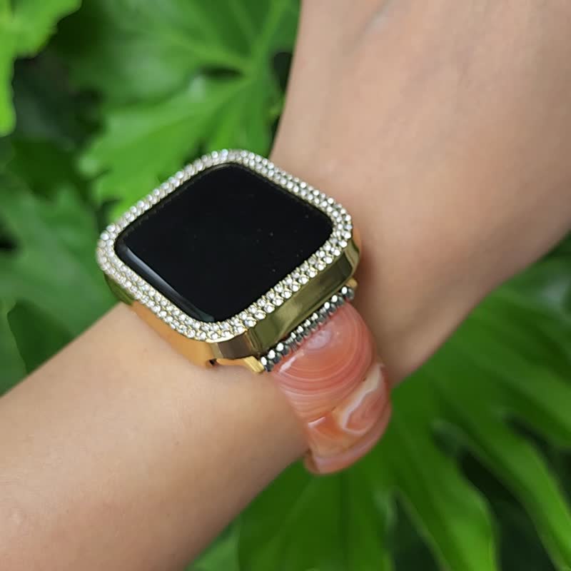 顶级缠丝玛瑙 招财 Apple Watch 智慧手表 Android 宝石表带 礼物 - 表带 - 宝石 橘色