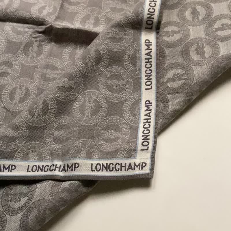 经典 Longchamp 灰色满版 Logo 手帕 口袋巾 头巾 男女适用 - 手帕/方巾 - 棉 灰色