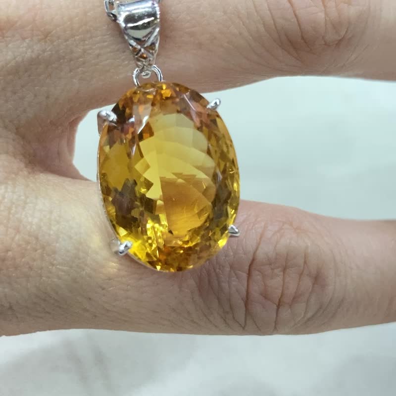 天然 黄金托帕石 吊坠 印度制 925纯银 - 项链 - 半宝石 
