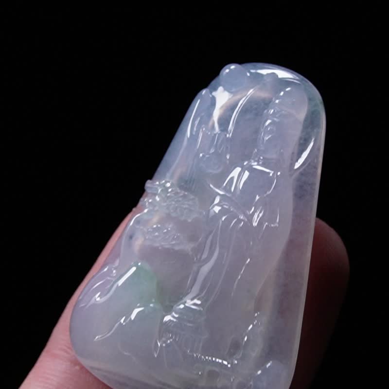 冰种飘花翡翠观音菩萨山水牌 | 裸石 | 天然缅甸玉翡翠A货 | 送礼 - 项链 - 玉石 多色