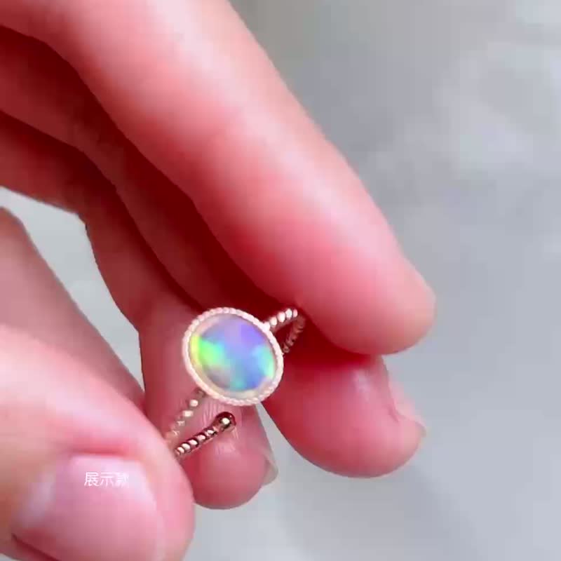 玫瑰金小山切面 白色欧泊戒指 / 蛋白石 / 925纯银 / Opal - 戒指 - 宝石 紫色