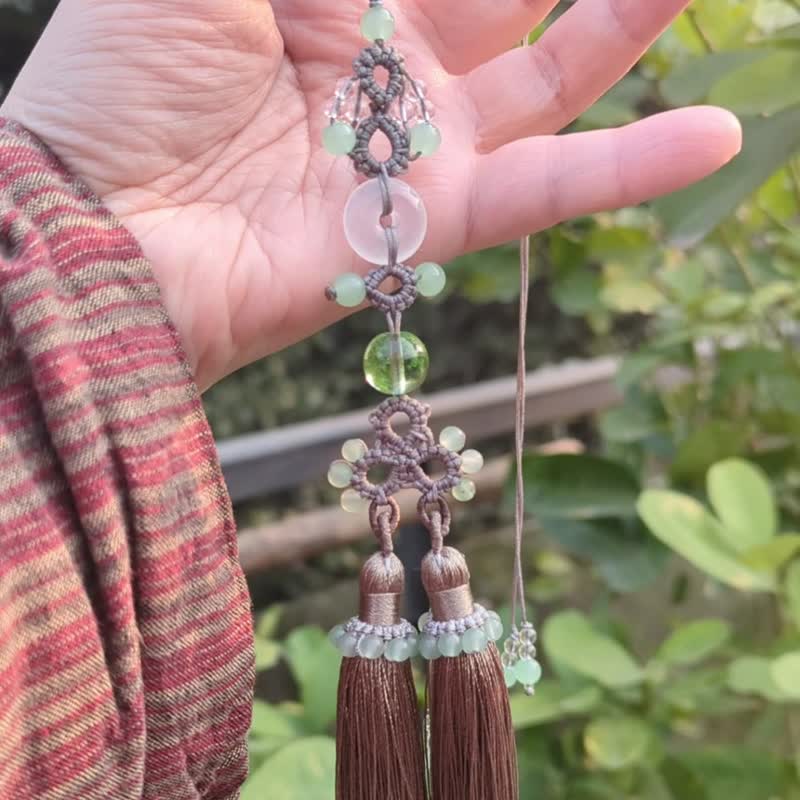 中式古典玉髓平安扣东陵玉冬灰色流苏吊坠挂饰水晶扇坠腰佩压襟 - 吊饰 - 水晶 灰色