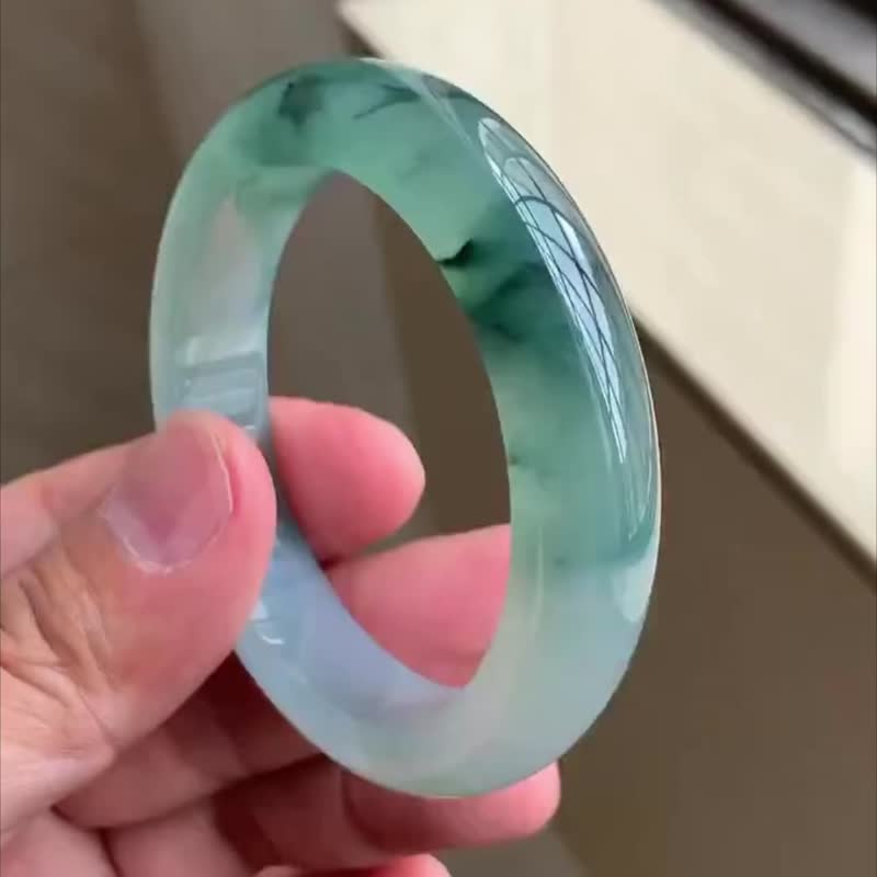 冰种翡翠天然翡翠玉镯A玉手镯 玉鈪 • 冰种飘花翡翠福镯 - 手链/手环 - 玉石 绿色
