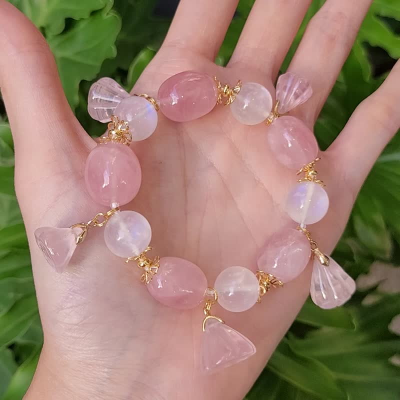 粉晶 莲蓬 蓝月光石 灵性第三眼 智慧 爱情 人缘 手链 单品 礼物 - 手链/手环 - 宝石 粉红色