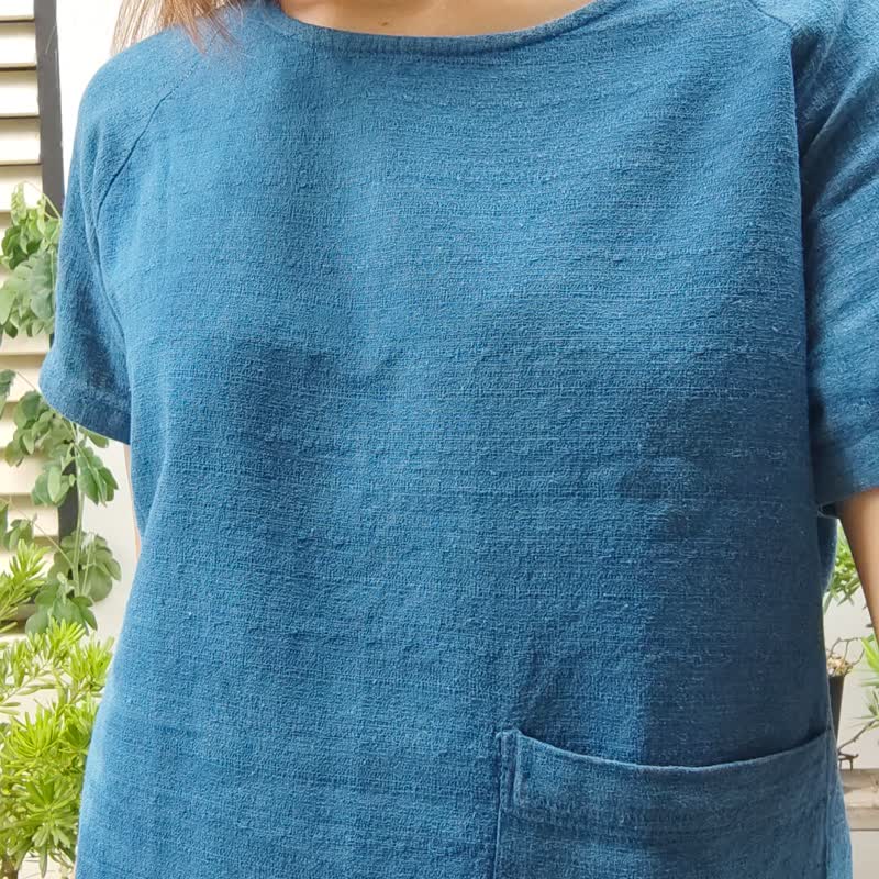 Simple Blue -  靛蓝扎染白圈 - 女装上衣 - 棉 蓝色