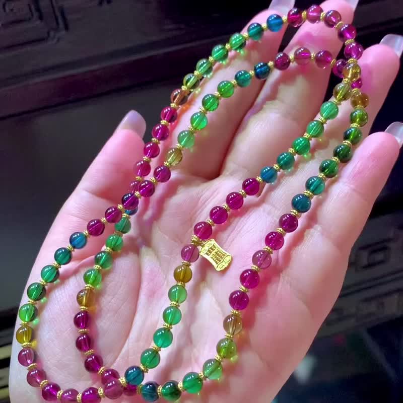顶尖玻璃体浓彩色标级彩虹碧玺18k金设计款多圈 鸽血红宝石 - 手链/手环 - 宝石 