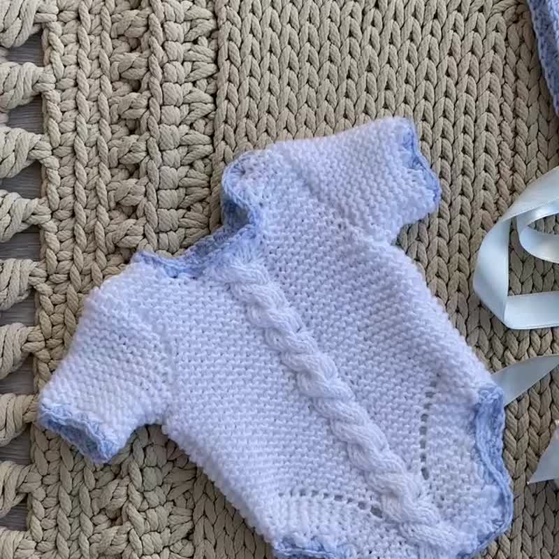 Hand made white outfit for baby. Take home clothing set: romper, hat, booties. - 包屁衣/连体衣 - 其他材质 白色