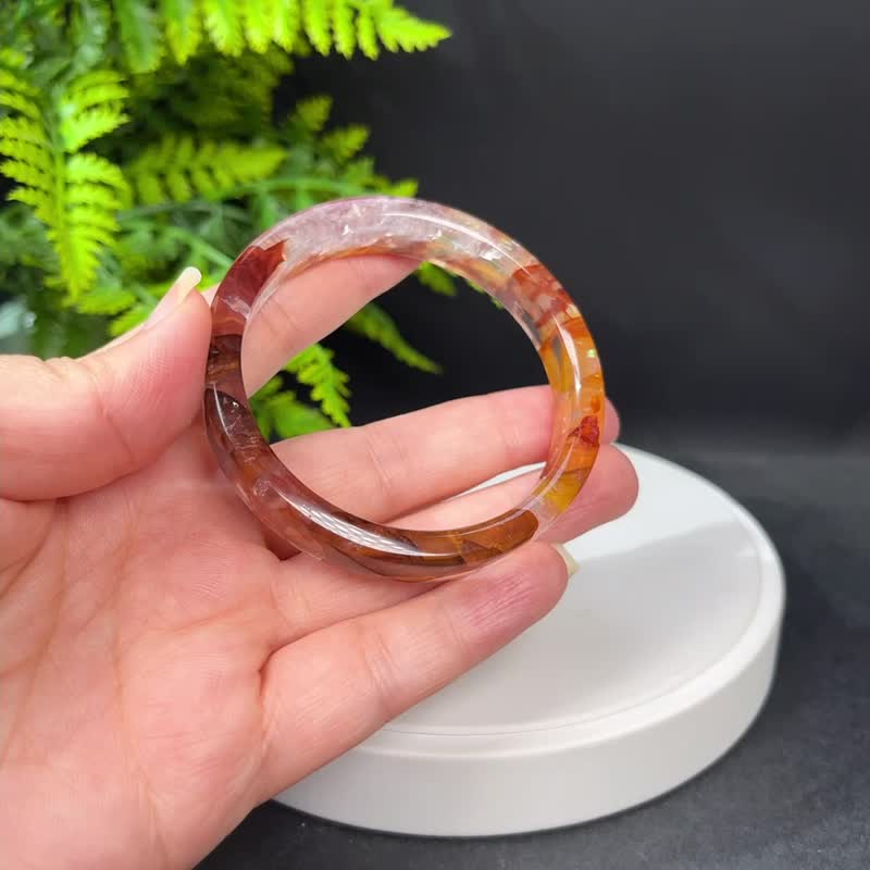 毕业级 鸩羽幽灵水晶手镯 57MM 冰透彩虹闪片胶花方条手环 显气质 - 手链/手环 - 水晶 红色
