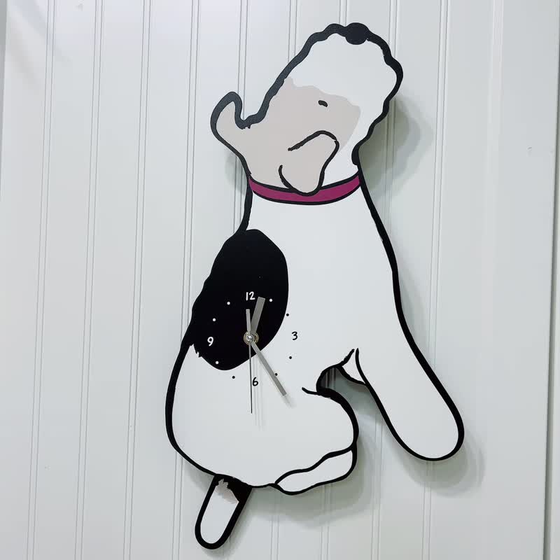 Wirefoxterrier 刚毛猎狐梗 我也想要摇摆时钟 - 时钟/闹钟 - 木头 白色